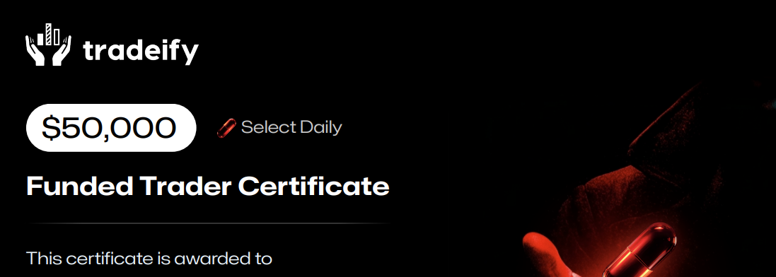 Tradeify $50,000 funded trader certificate